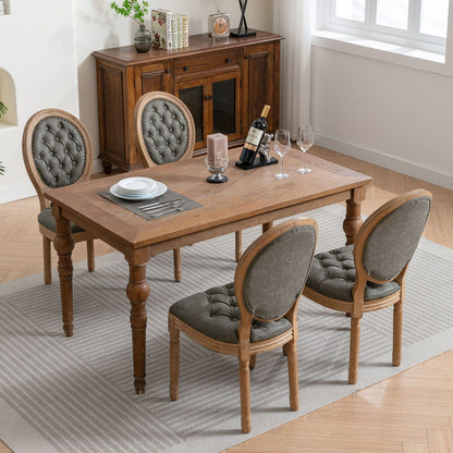 French style wooden dining chairs 4pc with tufted gray upholstery and nailhead trim by HouseOfZazla on Tampa Home & Garden Store