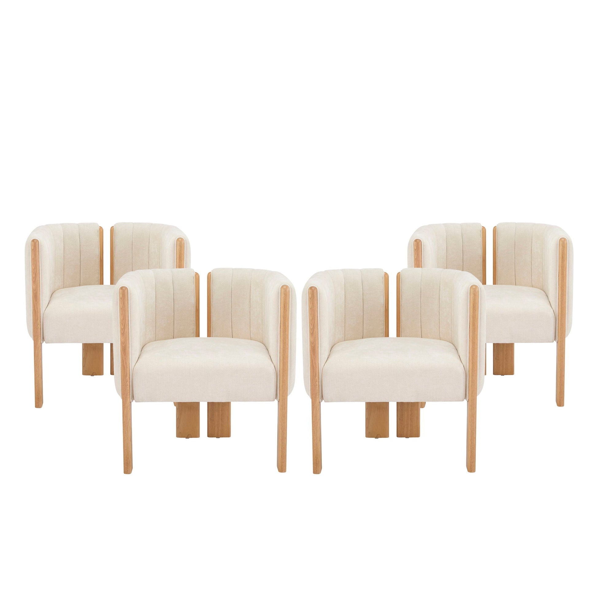 Comfort Stylish Seating Dining Chair Set beige fabric with natural wood legs (6 chairs) on Tampa Home & Garden Store