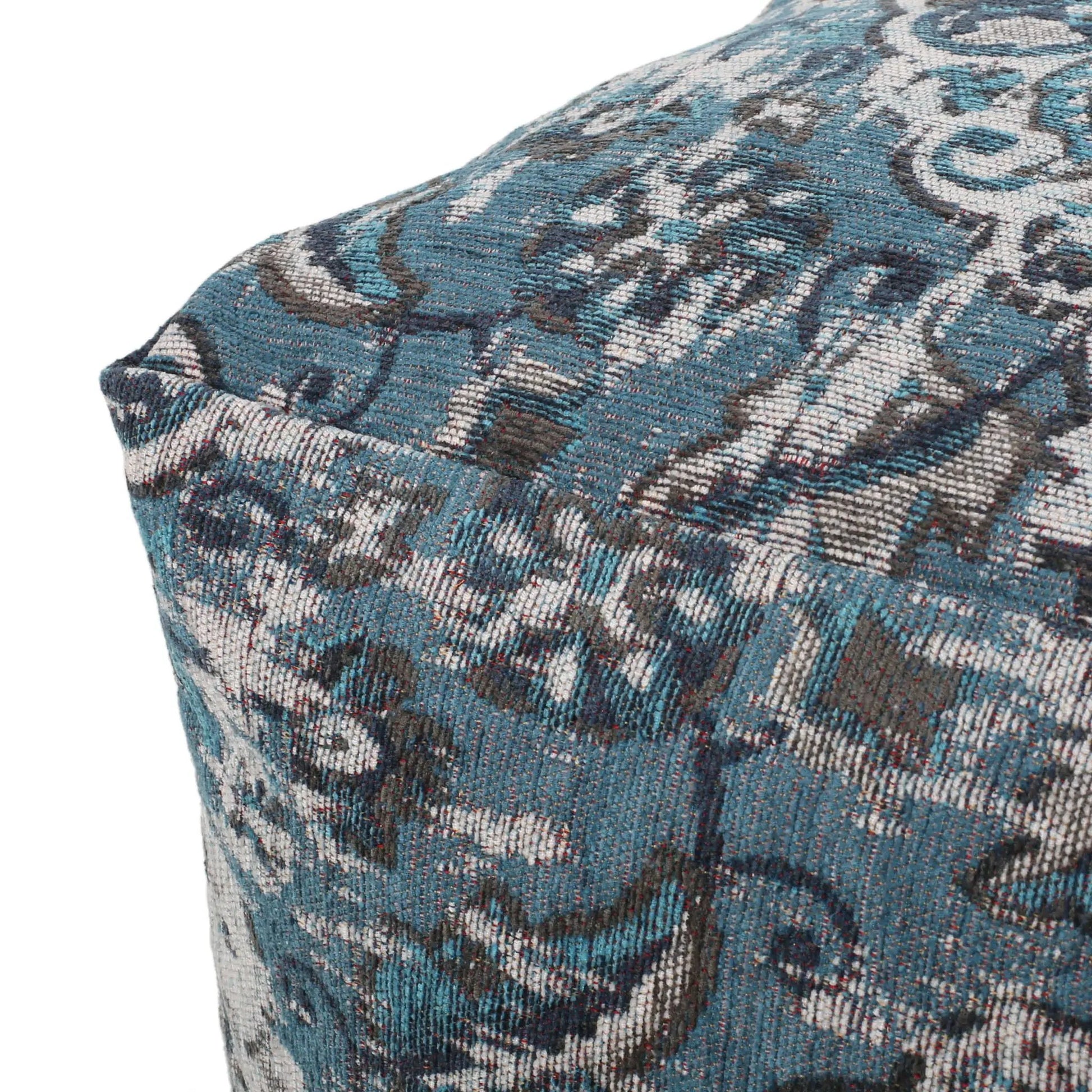 Anita blue square pouf ottoman accent cushion in patterned textile by Unique Piece Furniture on Tampa Home & Garden Store