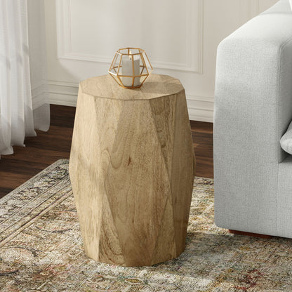 Judson Side Table natural wood round with gold geometric candle holder by HouseOfZazla on Tampa Home & Garden Store