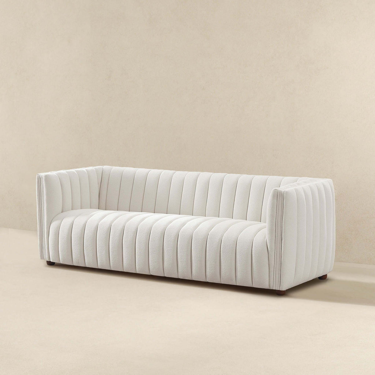 Mid-Century Boucle Sofa beige with tight back, vertical channel tufting by HouseOfZazla on Tampa Home & Garden Store