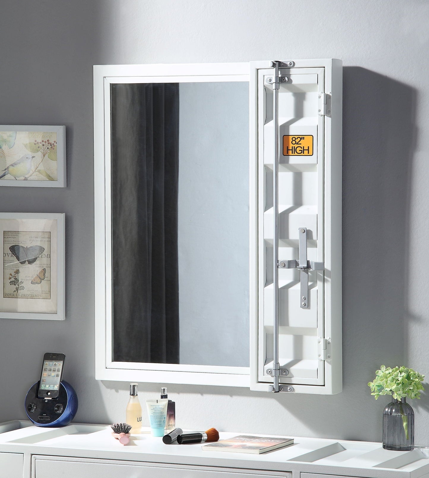 Cargo Vanity Mirror white storage cabinet with built-in shelves by HouseOfZazla on Tampa Home & Garden Store