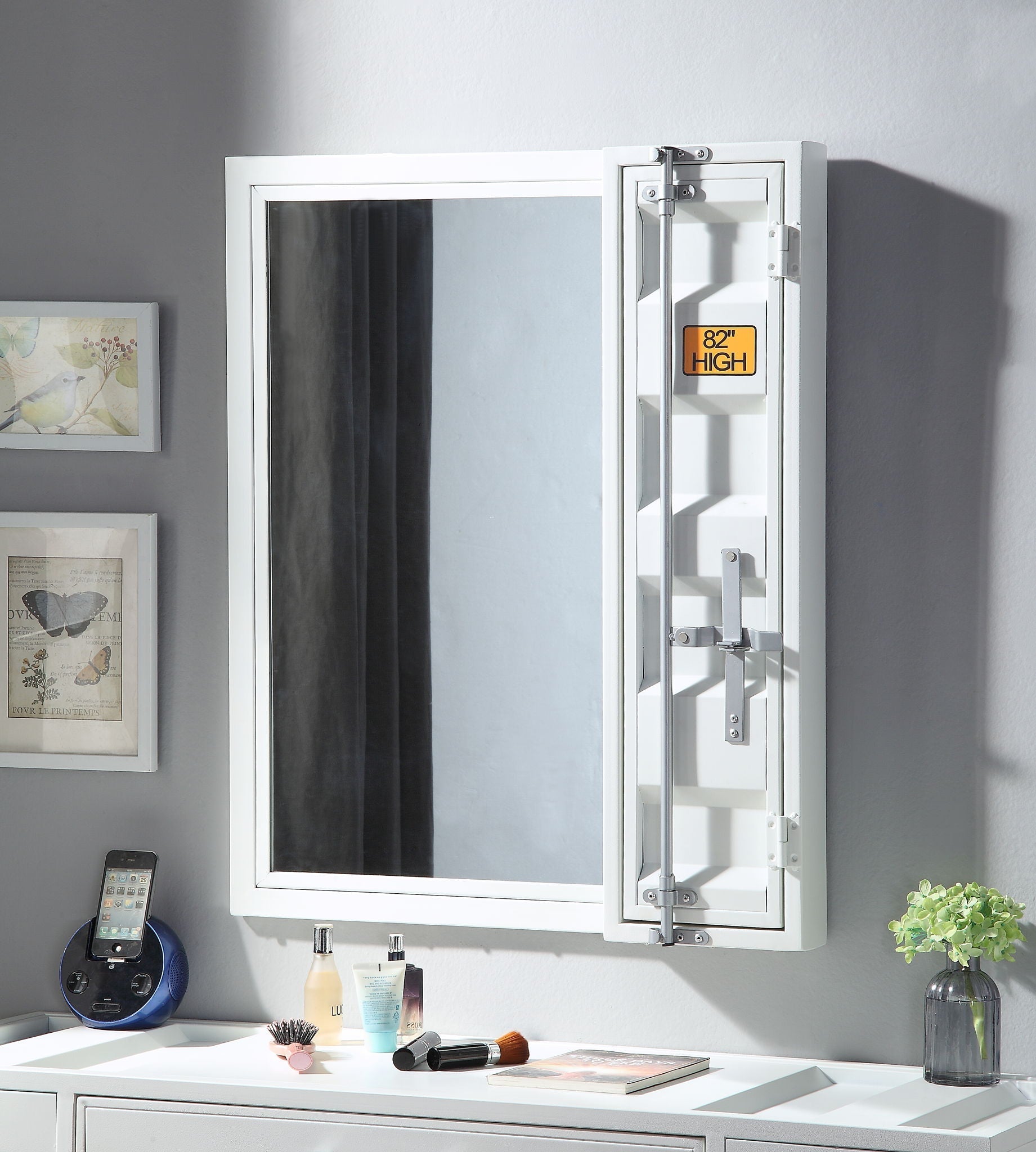 Cargo Vanity Mirror white storage cabinet with built-in shelves by HouseOfZazla on Tampa Home & Garden Store