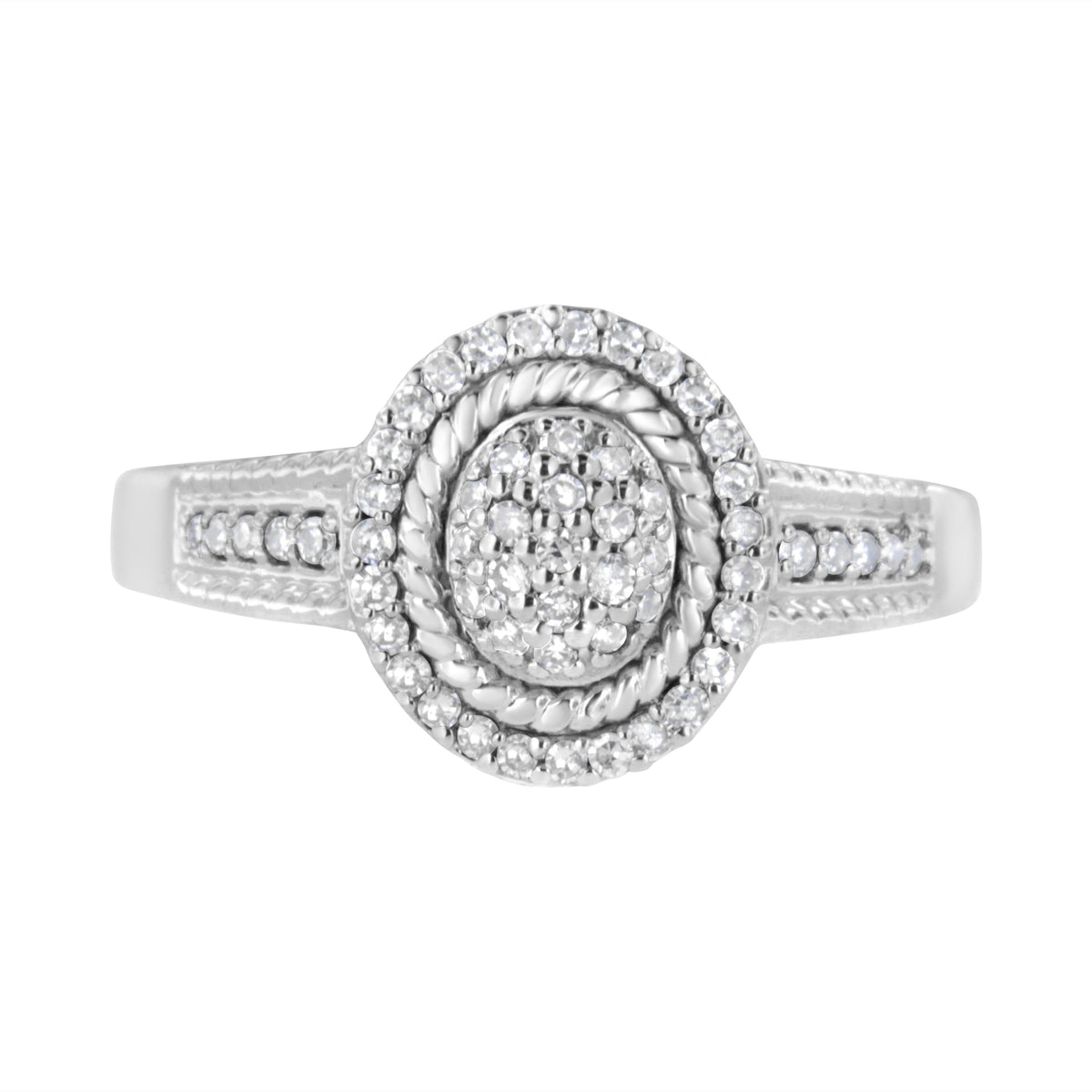 Sterling silver pave diamond braided halo ring, 1/3 Cttw, I-J color, I2-I3 clarity, size 7 on Tampa Home & Garden Store