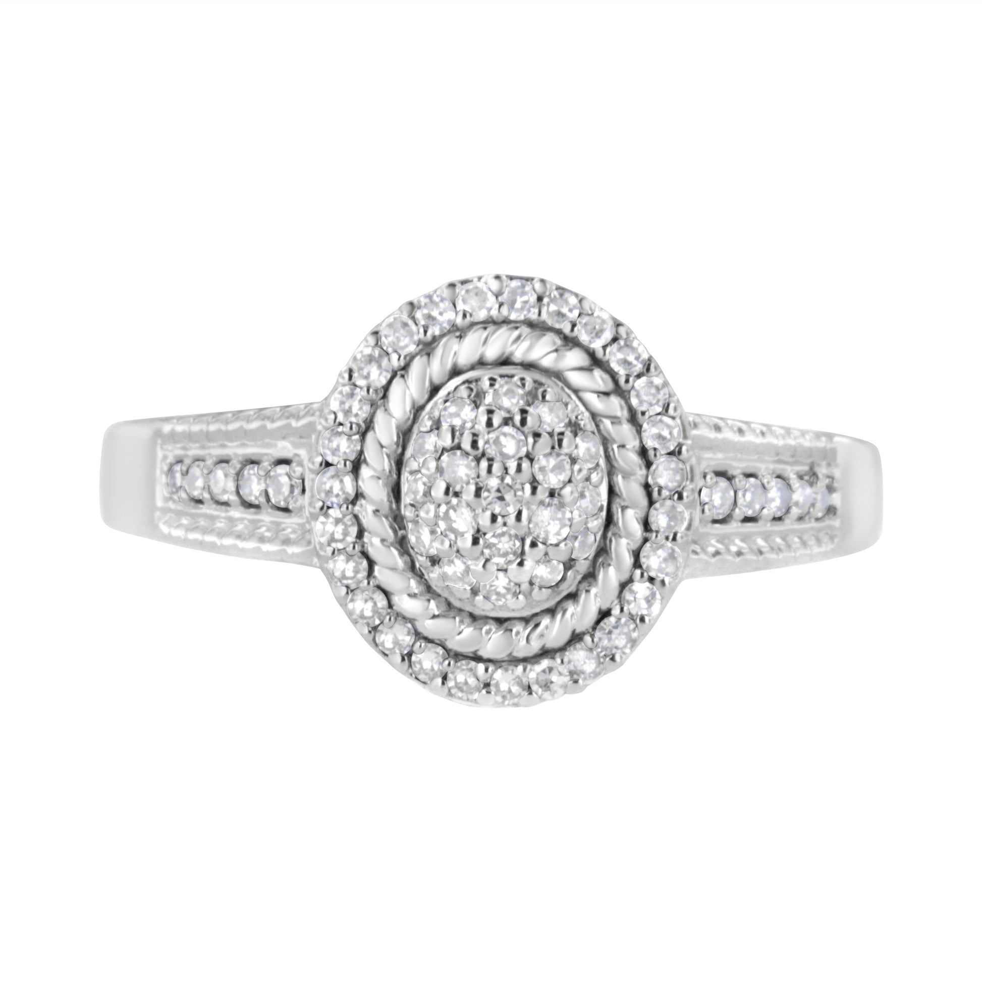 Sterling silver pave diamond braided halo ring, 1/3 Cttw, I-J color, I2-I3 clarity, size 7 on Tampa Home & Garden Store