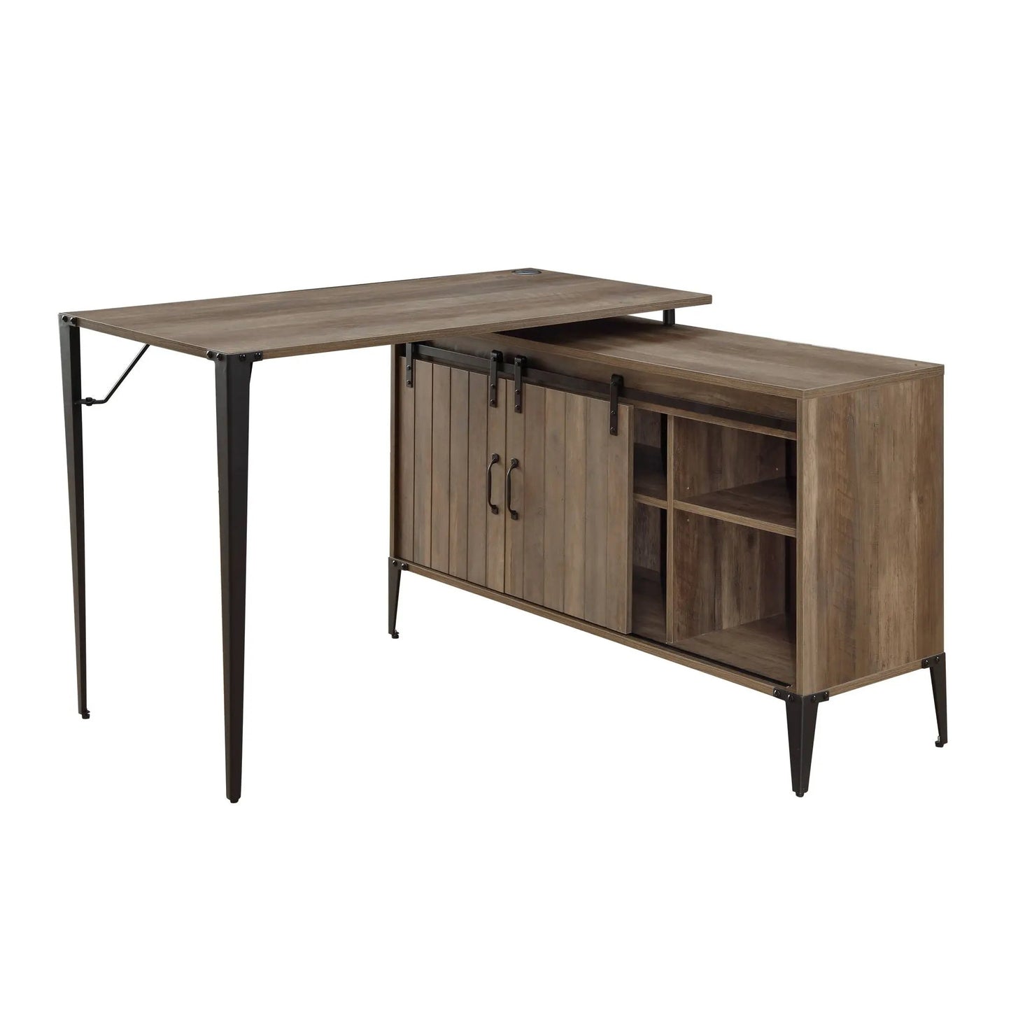 Zakwani Writing Desk wood top with black metal legs and cabinet by Unique Piece Furniture on Tampa Home & Garden Store