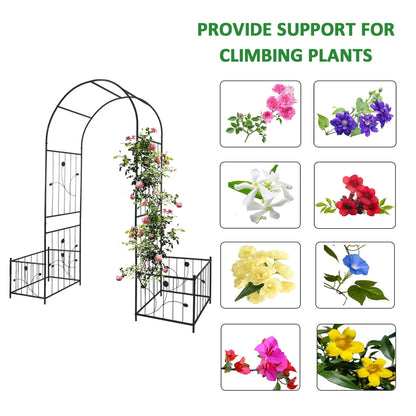 Metal garden arch with two plant stands, black arch for climbing roses, Unique Piece Furniture on Tampa Home & Garden Store
