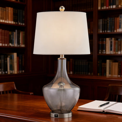 26-Inch tall glass table lamp with USB port, clear glass body, chrome base HouseOfZazla on Tampa Home & Garden Store