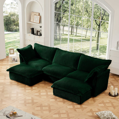 Slipcovered U Shape Corduroy Sofa with Deep Seats