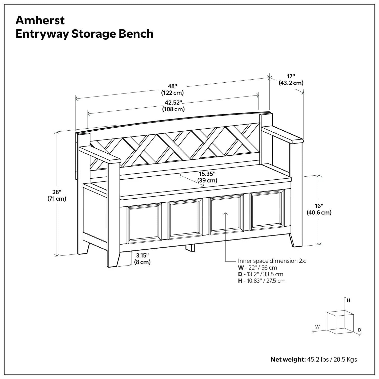 Amherst Handcrafted Entryway Storage Bench by Unique Piece Furniture with lattice back on Tampa Home & Garden Store