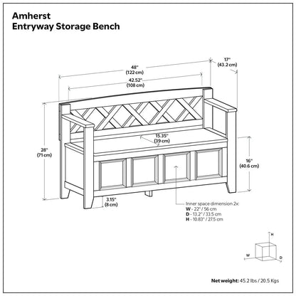 Amherst Handcrafted Entryway Storage Bench by Unique Piece Furniture with lattice back on Tampa Home & Garden Store