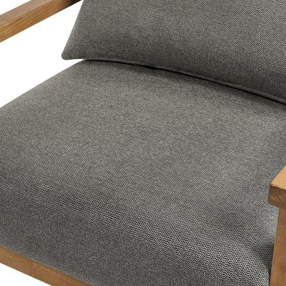Arm accent chair in dark gray textured fabric with wood arm frame on Tampa Home & Garden Store