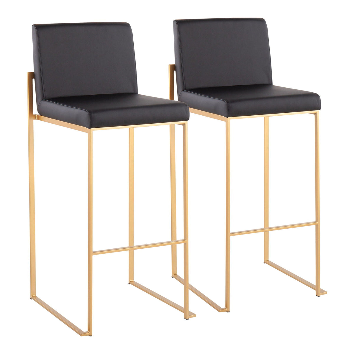 Contemporary high back barstool set black seats with gold frame, 2 stools HouseOfZazla on Tampa Home & Garden Store