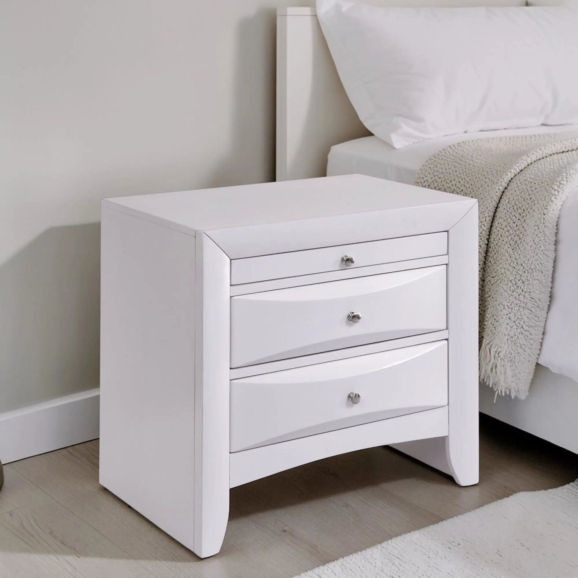 Ireland Nightstand, white 3-drawer accent with knobs, Unique Piece Furniture on Tampa Home & Garden Store
