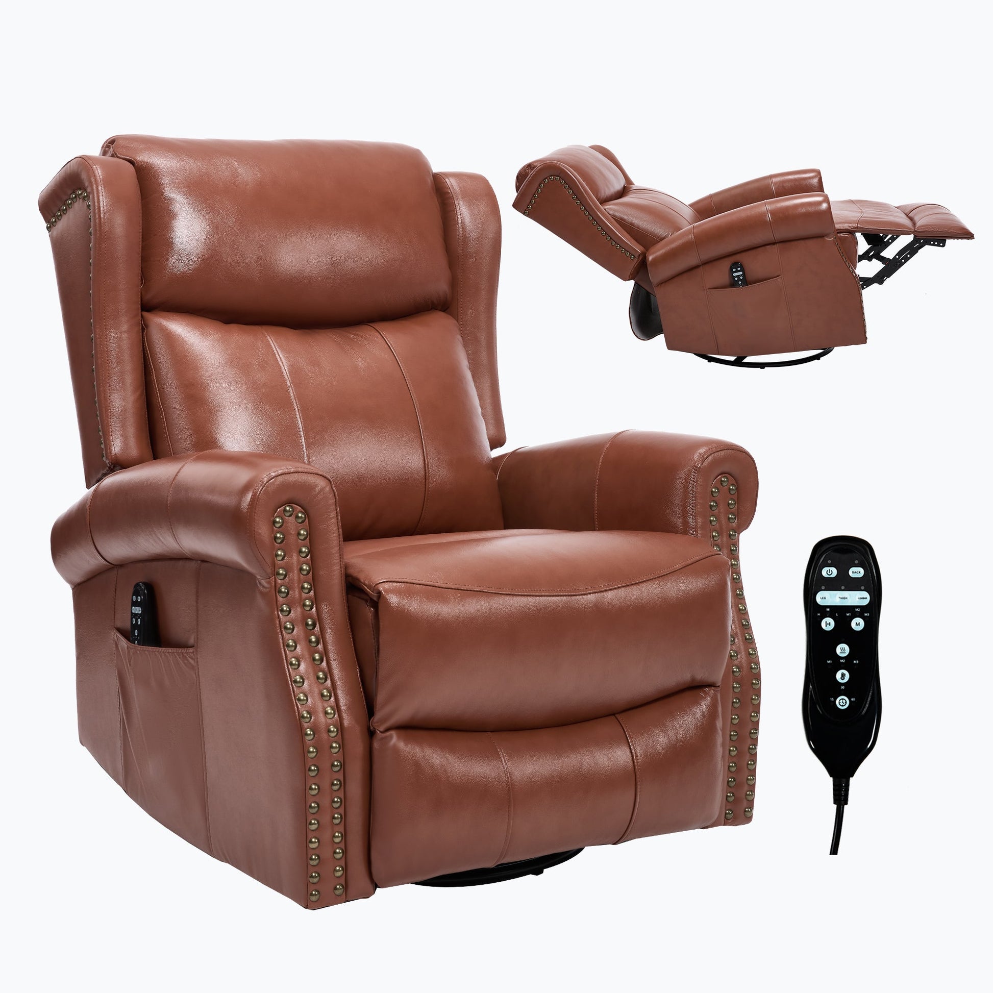 Brown leather heat massage manual recliner chair with rocker and swivel by HouseOfZazla on Tampa Home & Garden Store