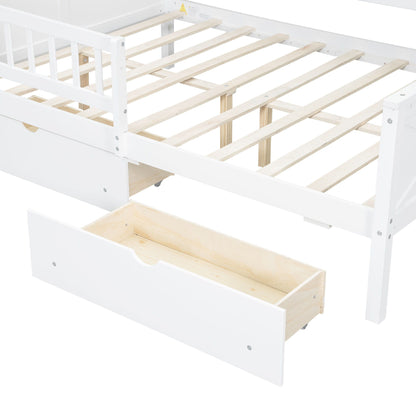 House Style Platform Bed white finish with under-bed drawers and guardrail by HouseOfZazla on Tampa Home & Garden Store