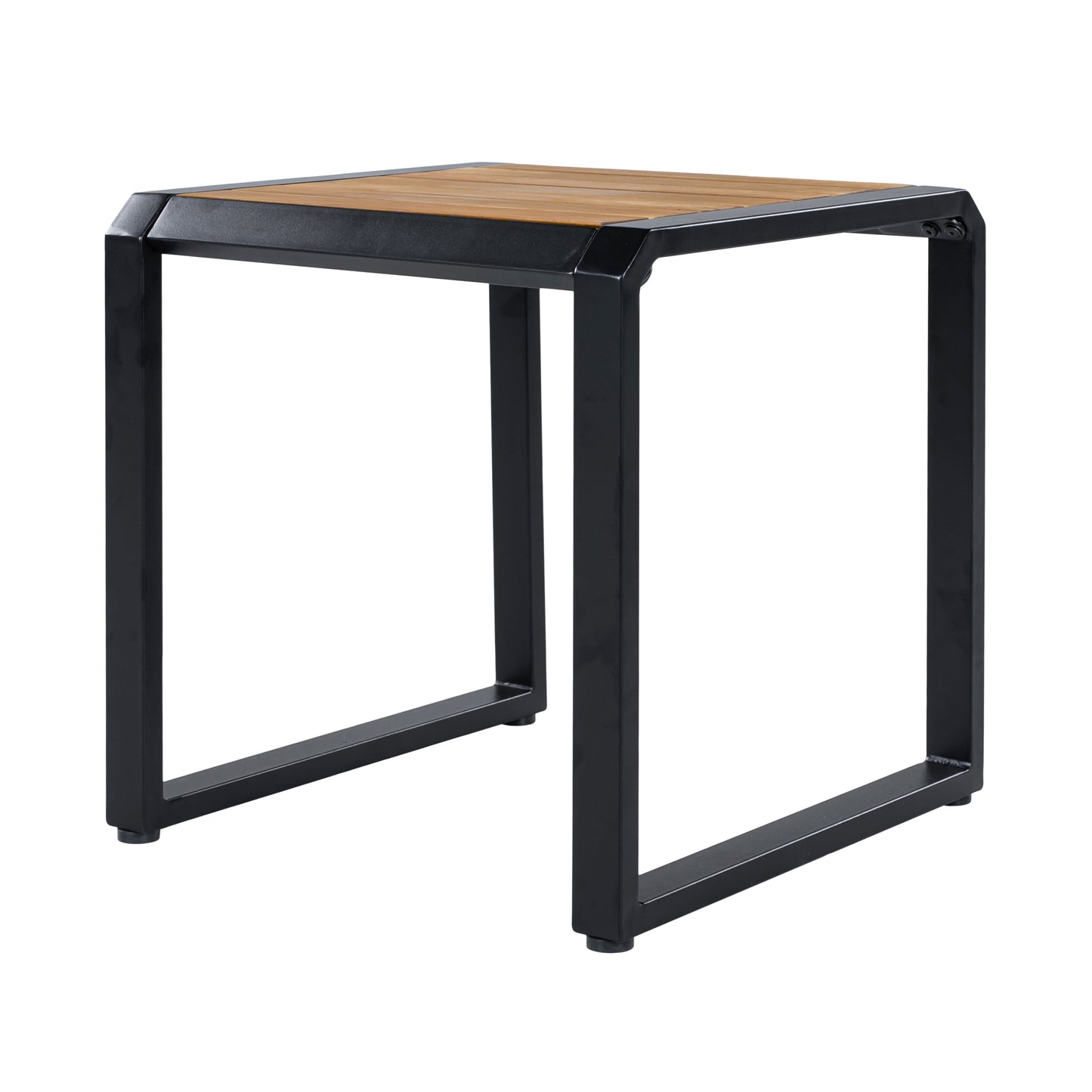 Outdoor Side Table with Black Metal and Wood Top