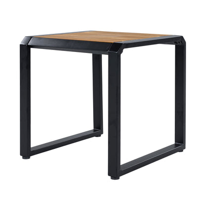 Outdoor Side Table with Black Metal and Wood Top