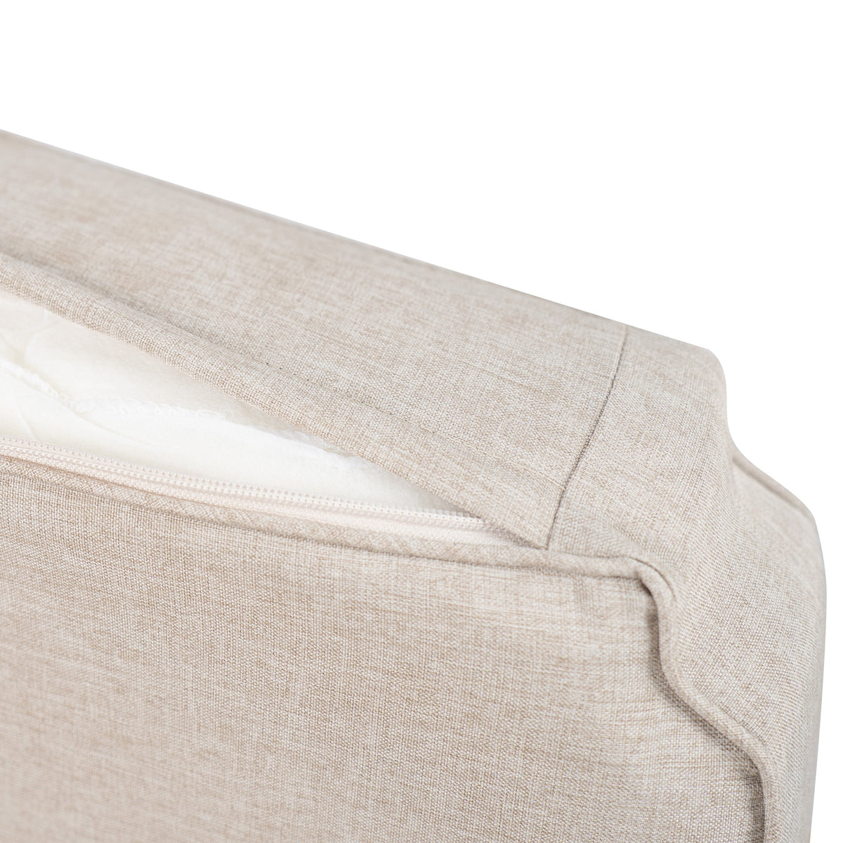 Mallorca Acacia Wood Club Chair seat cushion close-up in beige linen fabric on Tampa Home & Garden Store