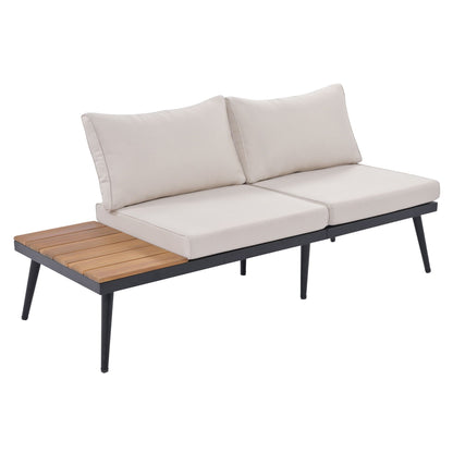 Modern outdoor sectional sofa set with nesting tables, beige cushions, black metal frame on Tampa Home & Garden Store