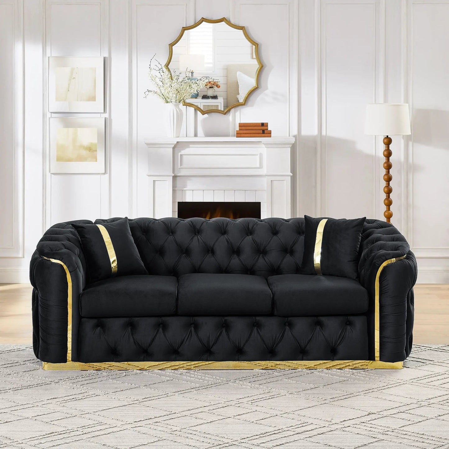 Button Tufted Chesterfield Sofa With 2 Pillows
