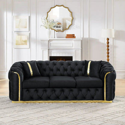 Button Tufted Chesterfield Sofa With 2 Pillows