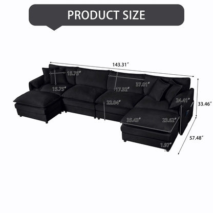Modular sectional sofa cloud couch with ottoman, black fabric by Unique Piece Furniture on Tampa Home & Garden Store