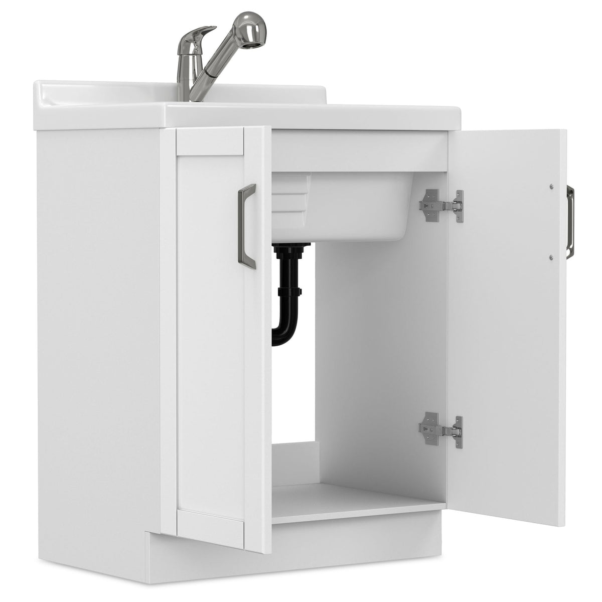 White laundry cabinet with stainless steel sink by HouseOfZazla on Tampa Home & Garden Store