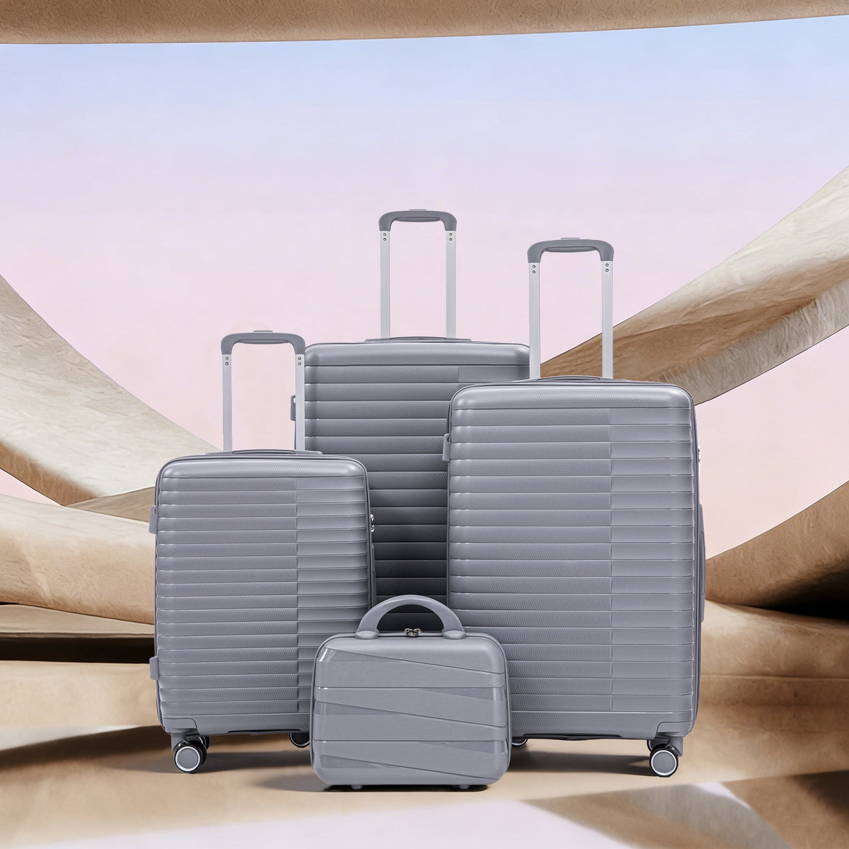 4-Piece PP Spinner Wheel Luggage Set with Cosmetic Case in light gray by HouseOfZazla on Tampa Home & Garden Store