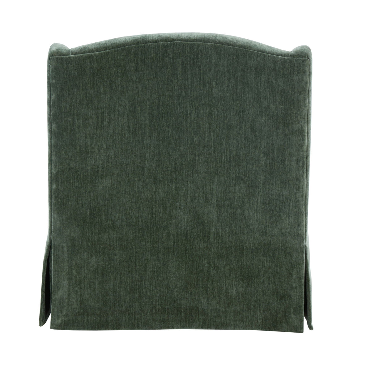 Skirted swivel accent chair in dark green velvet with curved back on Tampa Home & Garden Store