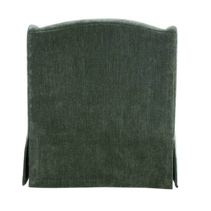Skirted swivel accent chair in dark green velvet with curved back on Tampa Home & Garden Store