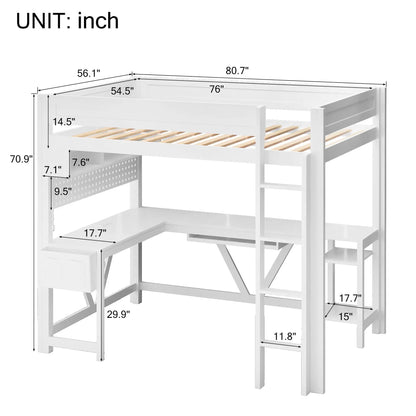 Gaming Loft Bed with Desk and LED Lighting