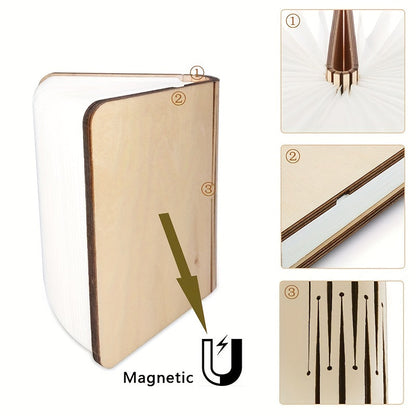 Folding Book Lamp – Rechargeable LED Bedside Light, 3-Color Portable Night Light