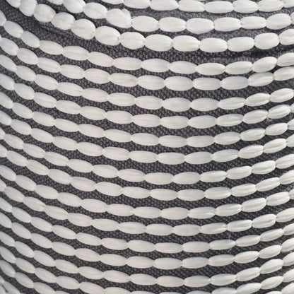 River Handcrafted Cylindrical Pouf closeup with white accents on dark fabric on Tampa Home & Garden Store