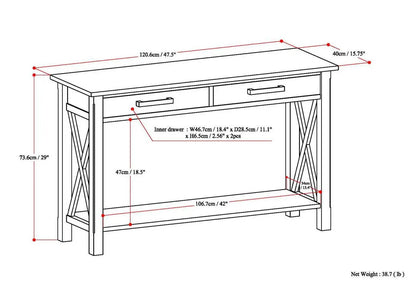 Kitchener Handcrafted Console Table with two drawers and crisscross sides 120.6 cm L on Tampa Home & Garden Store
