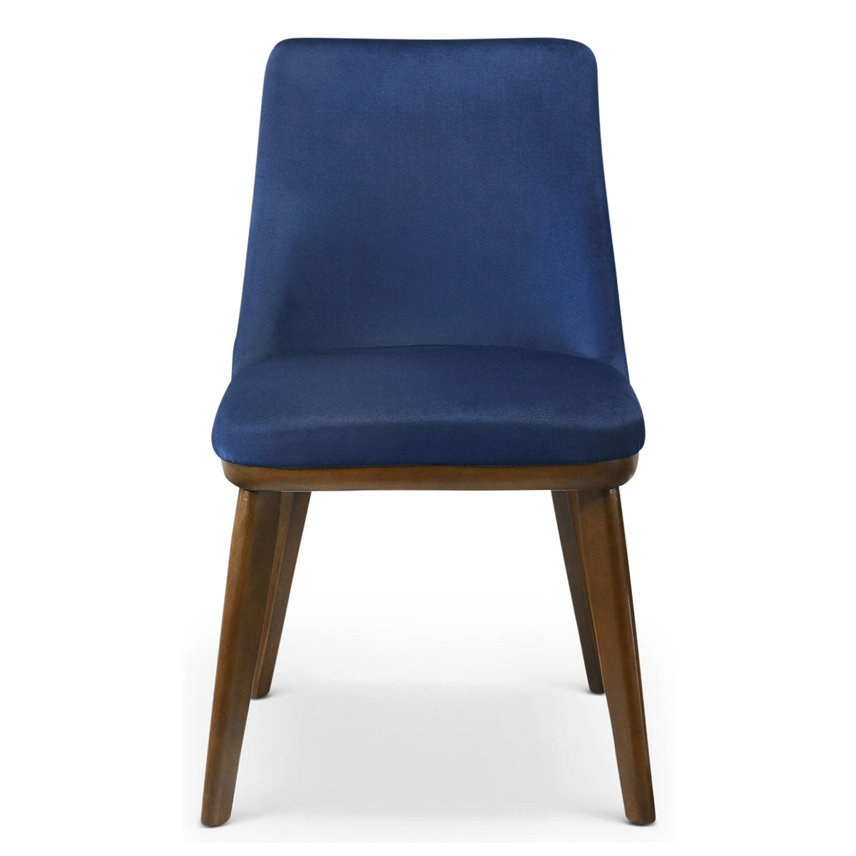Mid-Century dining chair with blue upholstery and solid wood legs on Tampa Home & Garden Store