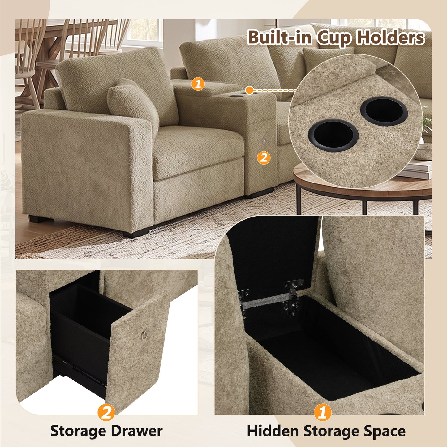 Modern 5 Seat Modular Chenille Sofa and a Couch