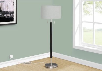 Floor lamp lighting black with gray fabric shade on metal stand by Unique Piece Furniture on Tampa Home & Garden Store