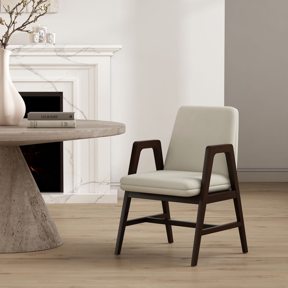 Stella Cream Armchair with Beech Wood and Cushion