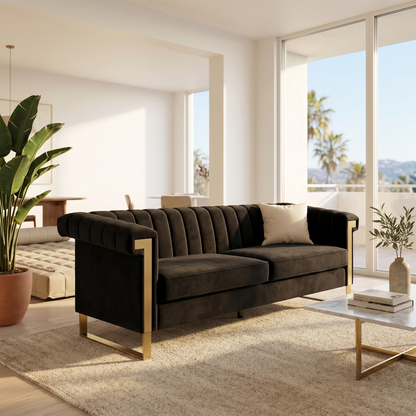 Black Velvet Chesterfield Sofa And Tufted Back