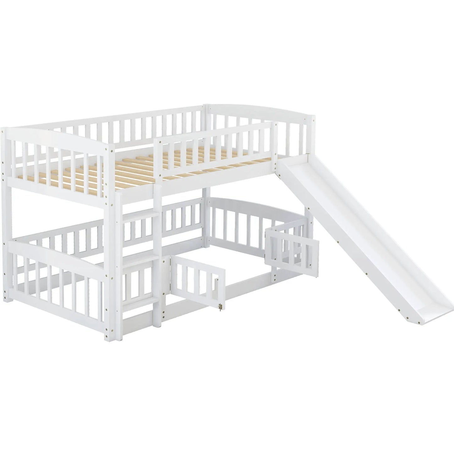 Low Bunk Bed With Slide Fence and Ladder