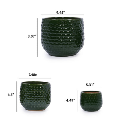 3-piece dark green ripple-textured planter set for patio and windowsills on Tampa Home & Garden Store