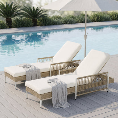 Topmax Outdoor Rattan Chaise Lounge Set of Two