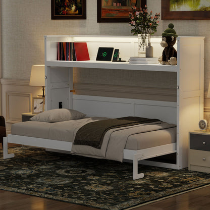 Murphy bed with desk in white finish with built-in LED light and USB charger on Tampa Home & Garden Store
