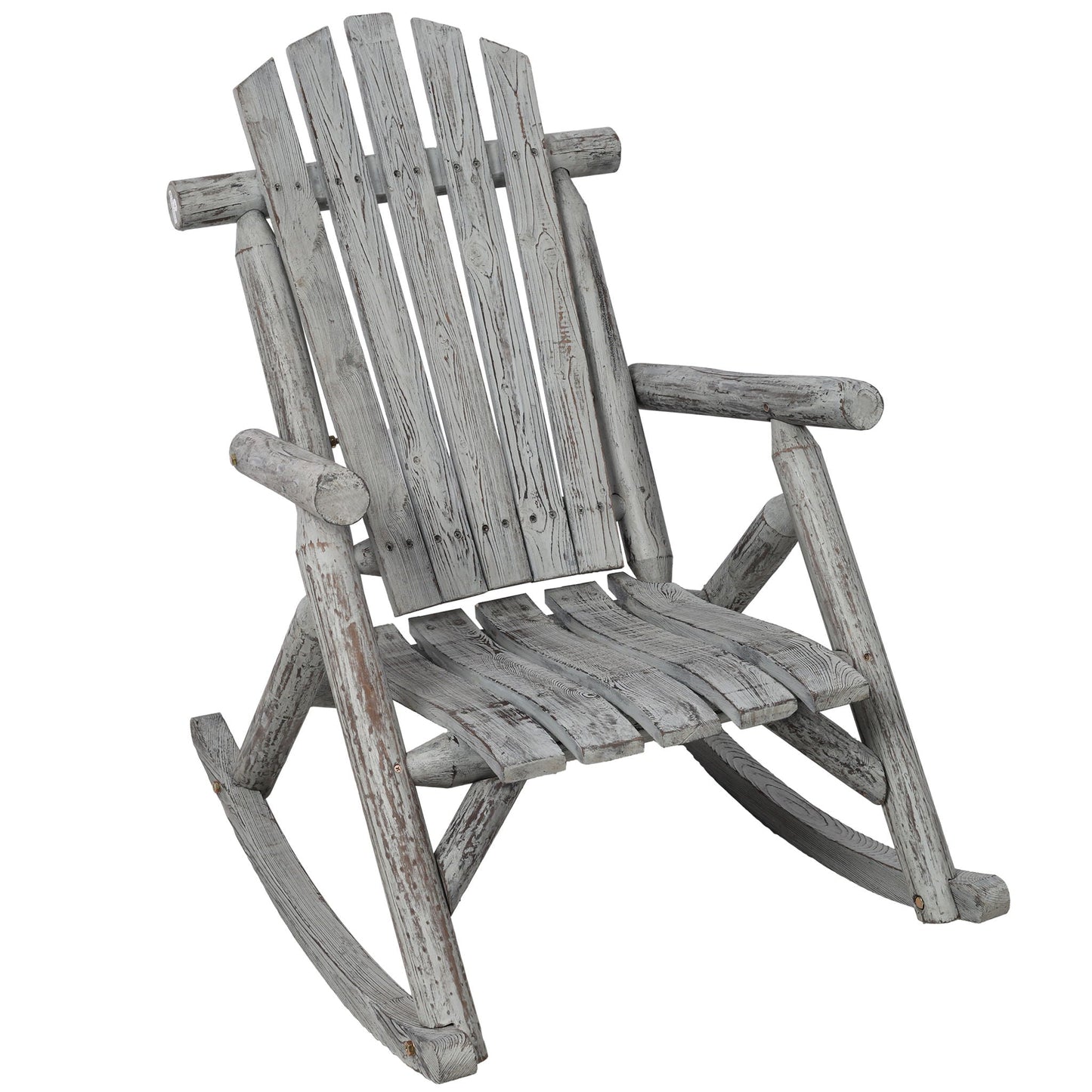 Rocking chair durable wooden porch rocker in weathered fir logs rustic finish on Tampa Home & Garden Store