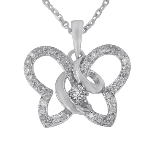 Sterling silver butterfly pendant with 1/4 cttw prong-set diamonds, 18in chain, Bids.com on Tampa Home & Garden Store