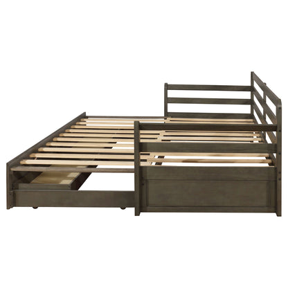 Twin Daybed With Trundle and Storage Drawers Gray