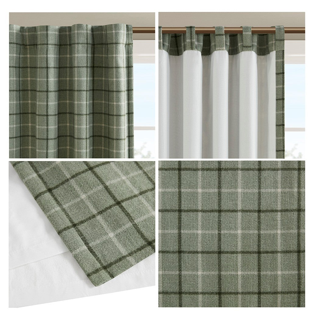Plaid green curtain panel by HouseOfZazla with fleece lining, rod pocket and back tab, 50x84 on Tampa Home & Garden Store