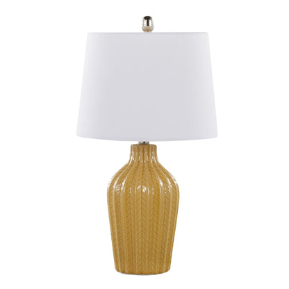 Rockwell Contemporary Table Lamp by HouseOfZazla with white shade and amber ceramic base on Tampa Home & Garden Store