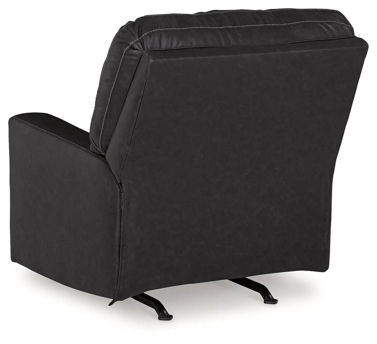 Barlin Mills Rocker Recliner charcoal faux leather with white stitching on Tampa Home & Garden Store
